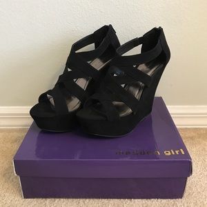 Madden Girl black platform wedges